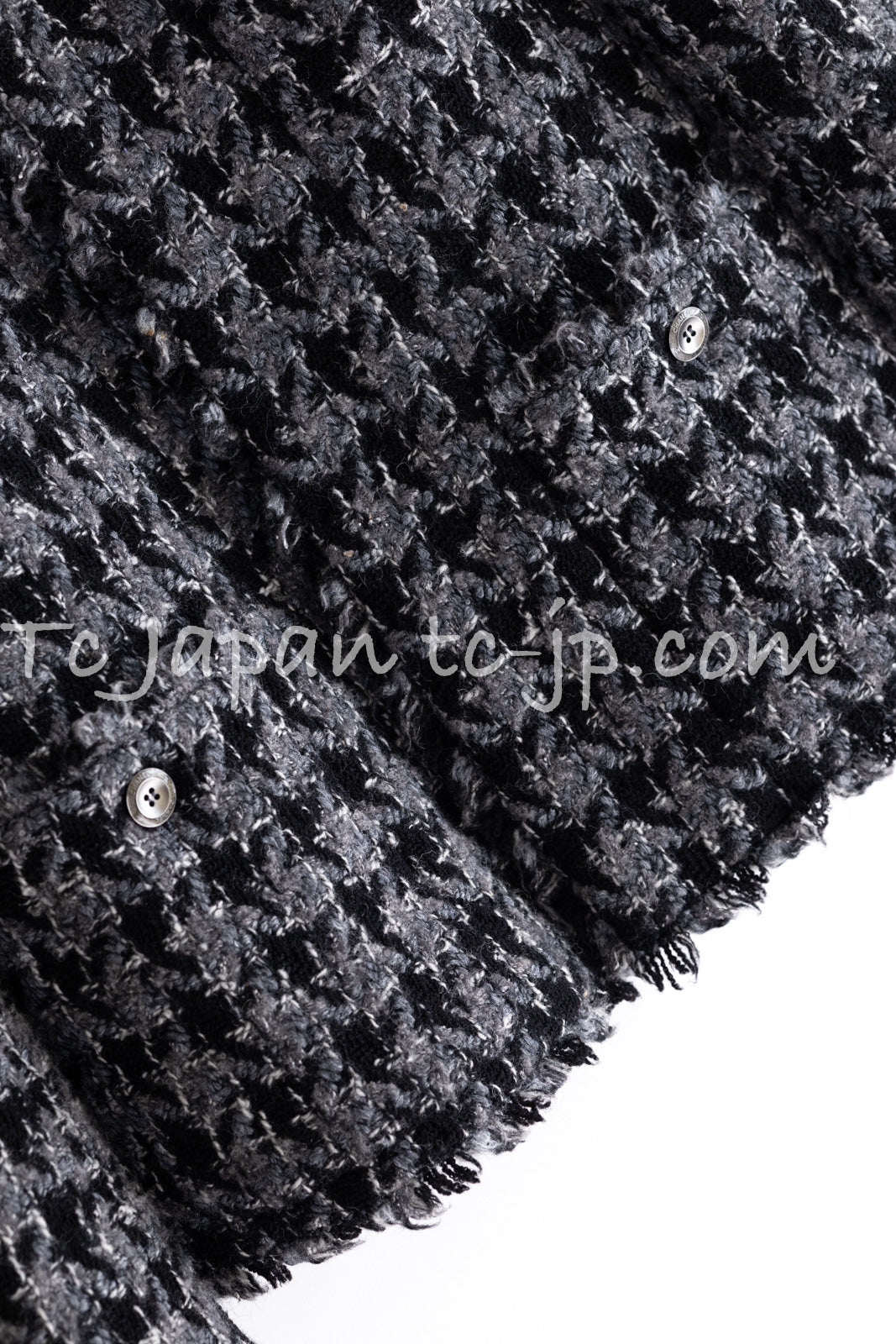 CHANEL 06A Gray Black Houndstooth Wool Silk Tweed Collarless Jacket 38 40 シャネル グレー ブラック 千鳥格子 ウール シルク ツイード ノーカラー ジャケット 即発