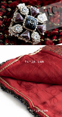 CHANEL 11A Red Black Metallic Fantasy Tweed Jacket 38 40 シャネル レッド ブラック メタリック ファンタジー ツイード ジャケット 即発