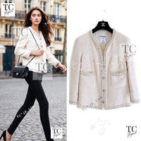 CHANEL 11A Ivory Wool Gold Chain Trim Jacket 36 シャネル アイボリー ウール ゴールドチェーン トリム ココボタン ジャケット 即発