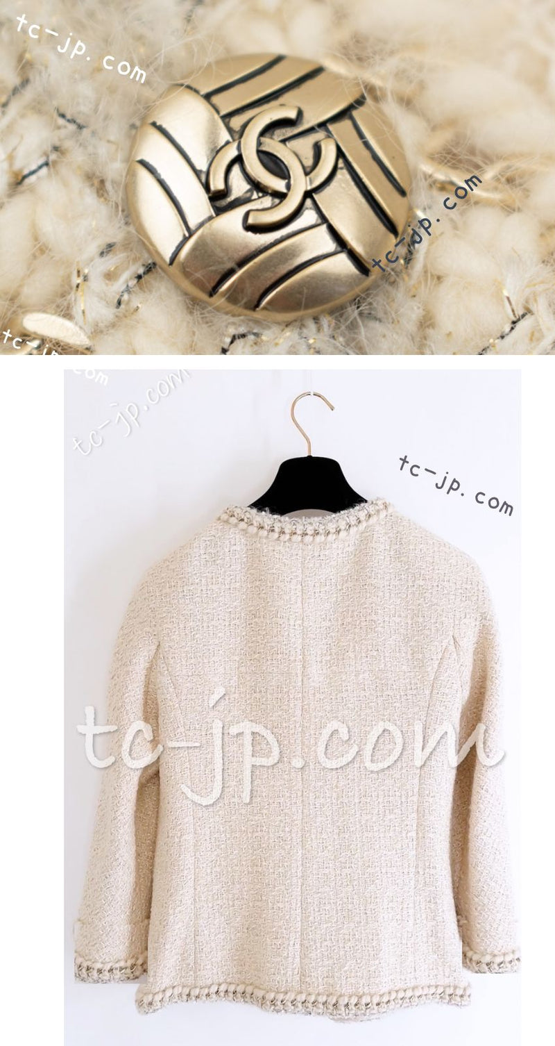 CHANEL 11A Ivory Wool Gold Chain Trim Jacket 36 シャネル アイボリー ウール ゴールドチェーン トリム ココボタン ジャケット 即発