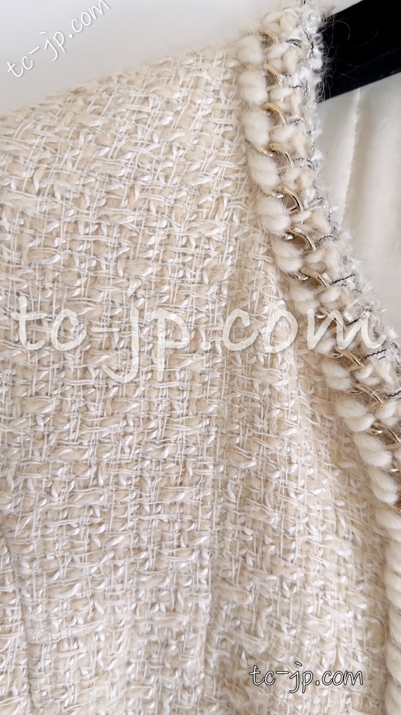 CHANEL 11A Ivory Wool Gold Chain Trim Jacket 36 シャネル アイボリー ウール ゴールドチェーン トリム ココボタン ジャケット 即発