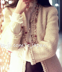 CHANEL Dress 11A Ivory Gold Chain Trim Wool Tweed 38