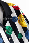 CHANEL 88S Vintage Black Bold Striped Camellia Print Cotton Runway Shirt Jacket 36 38 シャネル ヴィンテージ ブラック カラフル ストライプ カメリア コットン ランウェイ シャツ ジャケット 即発