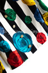 CHANEL 88S Vintage Black Bold Striped Camellia Print Cotton Runway Shirt Jacket 36 38 シャネル ヴィンテージ ブラック カラフル ストライプ カメリア コットン ランウェイ シャツ ジャケット 即発