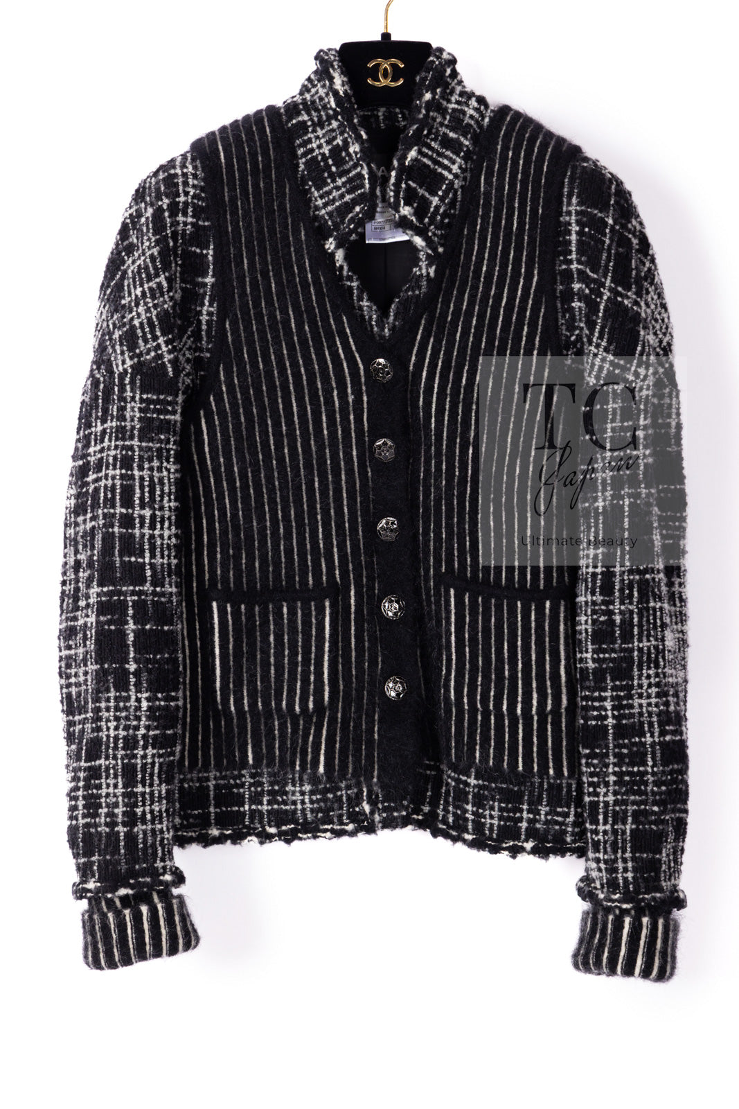 CHANEL 10A Black Ivory Wool Silk Tweed Jacket with Vest 38 14