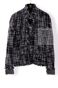 CHANEL 10A Black Ivory Wool Silk Tweed Jacket with Vest 38 シャネル ブラック アイボリー ウール シルク ツイード ジャケット ベスト付き 即発