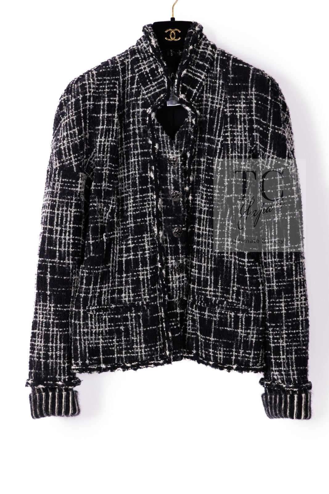 CHANEL 10A Black Ivory Wool Silk Tweed Jacket with Vest 38 シャネル ブラック アイボリー ウール シルク ツイード ジャケット ベスト付き 即発