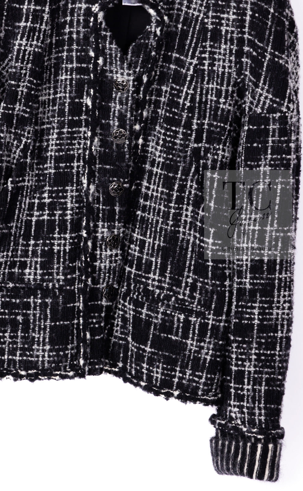 CHANEL 10A Black Ivory Wool Silk Tweed Jacket with Vest 38 シャネル ブラック アイボリー ウール シルク ツイード ジャケット ベスト付き 即発