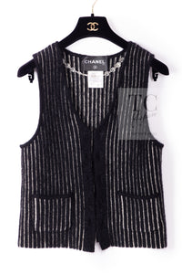 CHANEL 10A Black Ivory Wool Silk Tweed Jacket with Vest 38 シャネル ブラック アイボリー ウール シルク ツイード ジャケット ベスト付き 即発