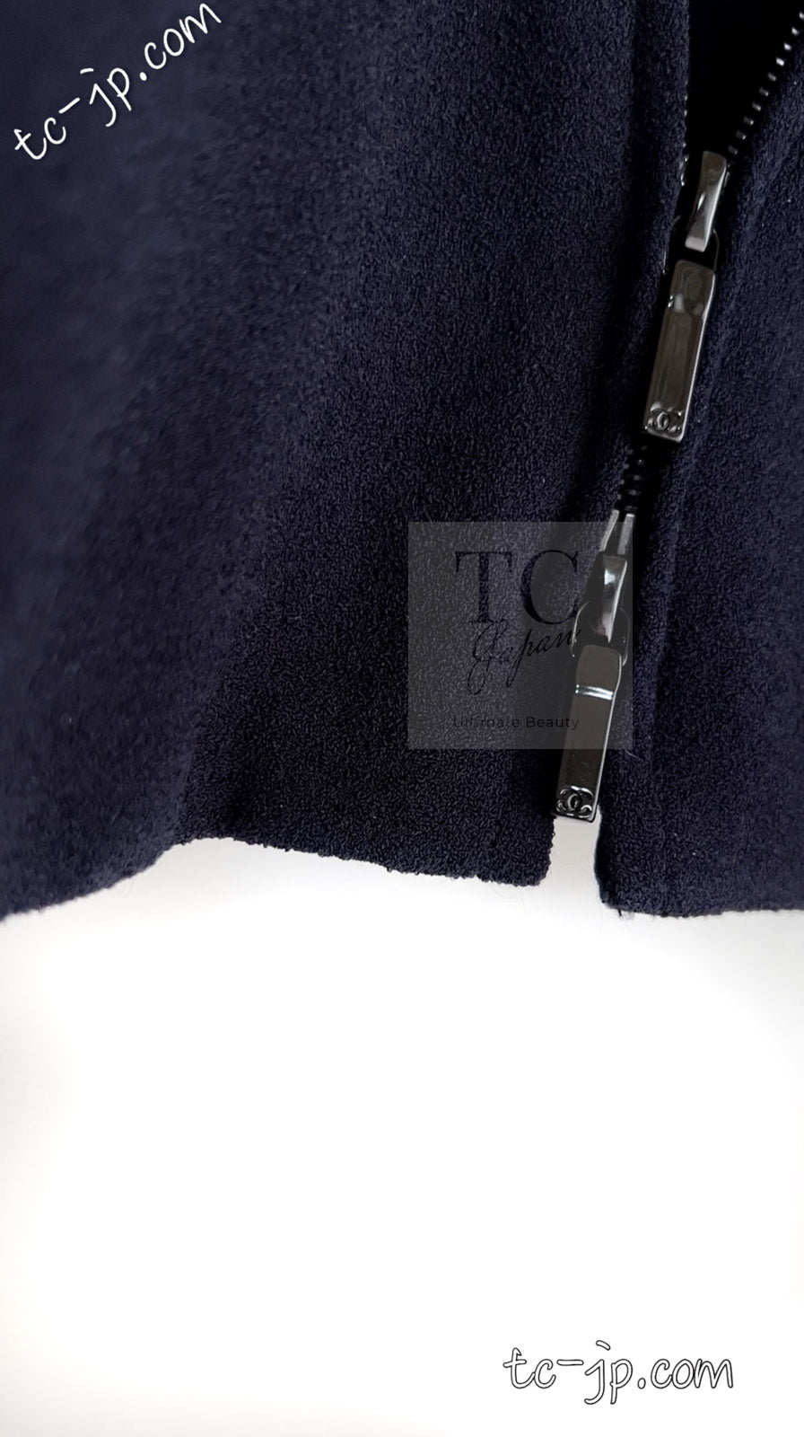 CHANEL 19S Navy Front Zipper Stitched Cardigan Jacket 38 40 44 シャネル ネイビー フロント ジッパー カーディガン ジャケット 即発