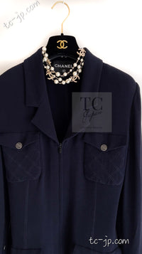 CHANEL 19S Navy Front Zipper Stitched Cardigan Jacket 38 40 44 シャネル ネイビー フロント ジッパー カーディガン ジャケット 即発