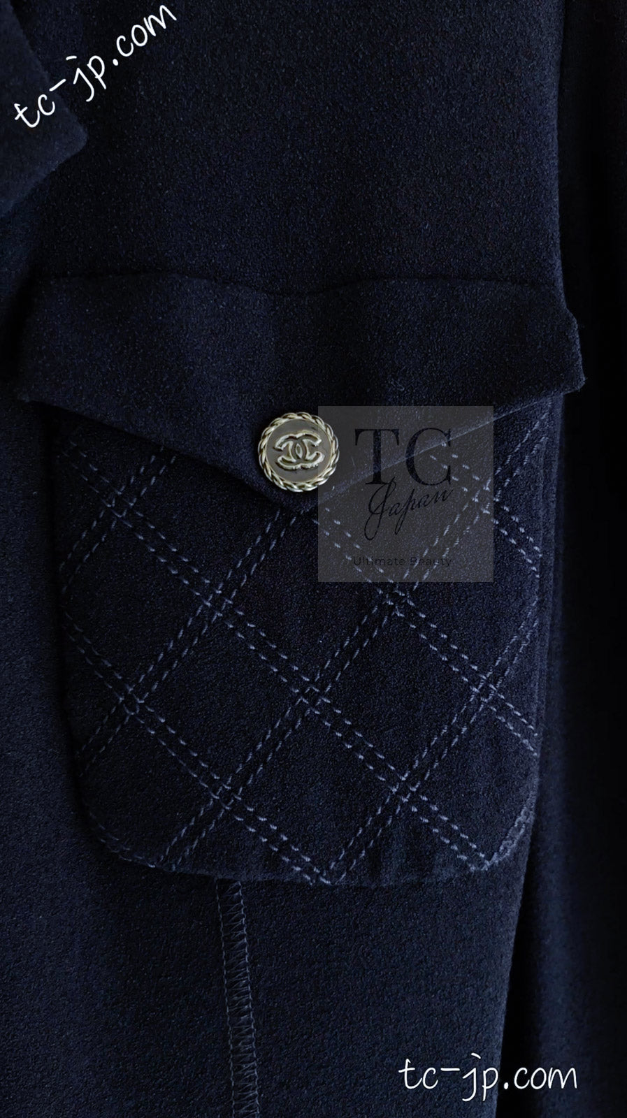 CHANEL 19S Navy Front Zipper Stitched Cardigan Jacket 38 40 44 シャネル ネイビー フロント ジッパー カーディガン ジャケット 即発