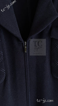 CHANEL 19S Navy Front Zipper Stitched Cardigan Jacket 38 40 44 シャネル ネイビー フロント ジッパー カーディガン ジャケット 即発