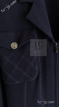CHANEL 19S Navy Front Zipper Stitched Cardigan Jacket 38 40 44 シャネル ネイビー フロント ジッパー カーディガン ジャケット 即発