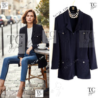 CHANEL 19S Navy Front Zipper Stitched Cardigan Jacket 38 40 44 シャネル ネイビー フロント ジッパー カーディガン ジャケット 即発