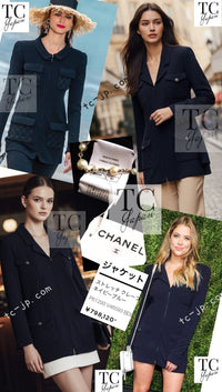 CHANEL 19S Navy Front Zipper Stitched Cardigan Jacket 38 40 44 シャネル ネイビー フロント ジッパー カーディガン ジャケット 即発
