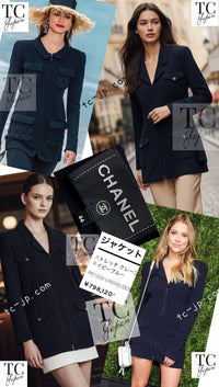 CHANEL 19S Navy Front Zipper Stitched Cardigan Jacket 38 40 シャネル ネイビー フロント ジッパー カーディガン ジャケット 即発