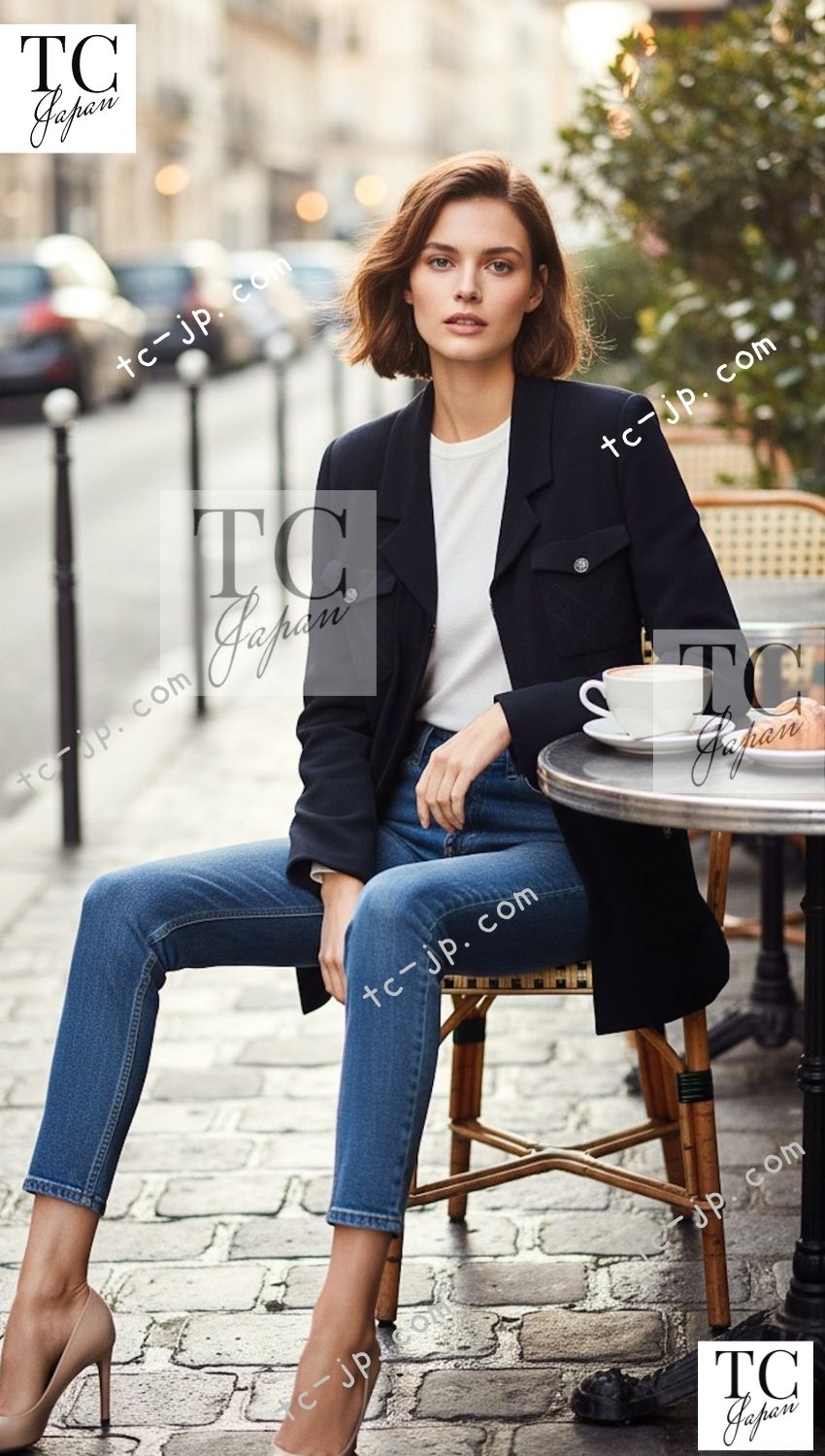 CHANEL 19S Navy Front Zipper Stitched Cardigan Jacket 38 40 シャネル ネイビー フロント ジッパー カーディガン ジャケット 即発