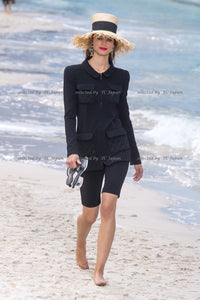 CHANEL 19S Navy Front Zipper Stitched Cardigan Jacket 38 40 44 シャネル ネイビー フロント ジッパー カーディガン ジャケット 即発