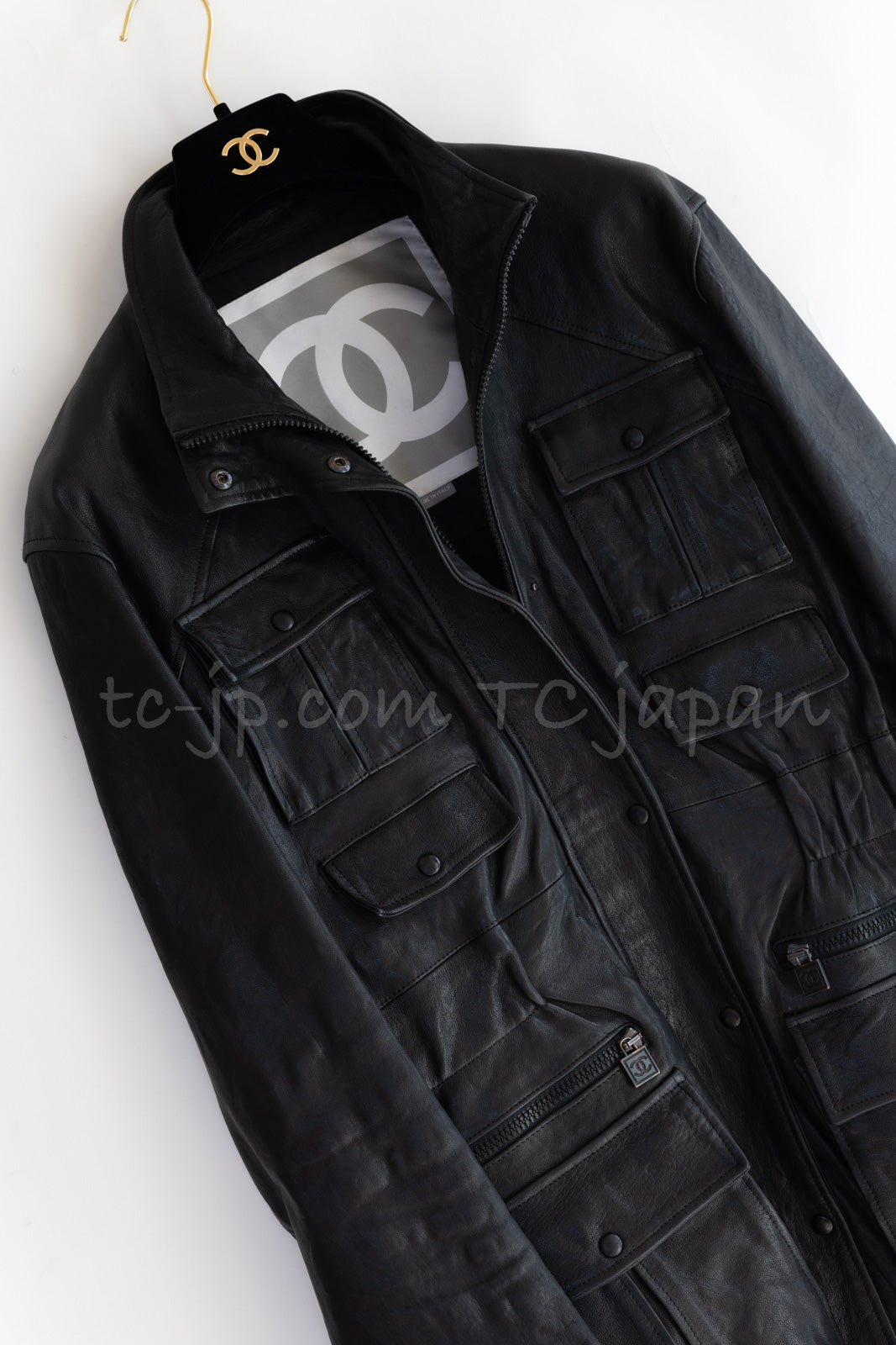 シャネル コート ジャケット CHANEL 07A ブラック レザー ラム スキン