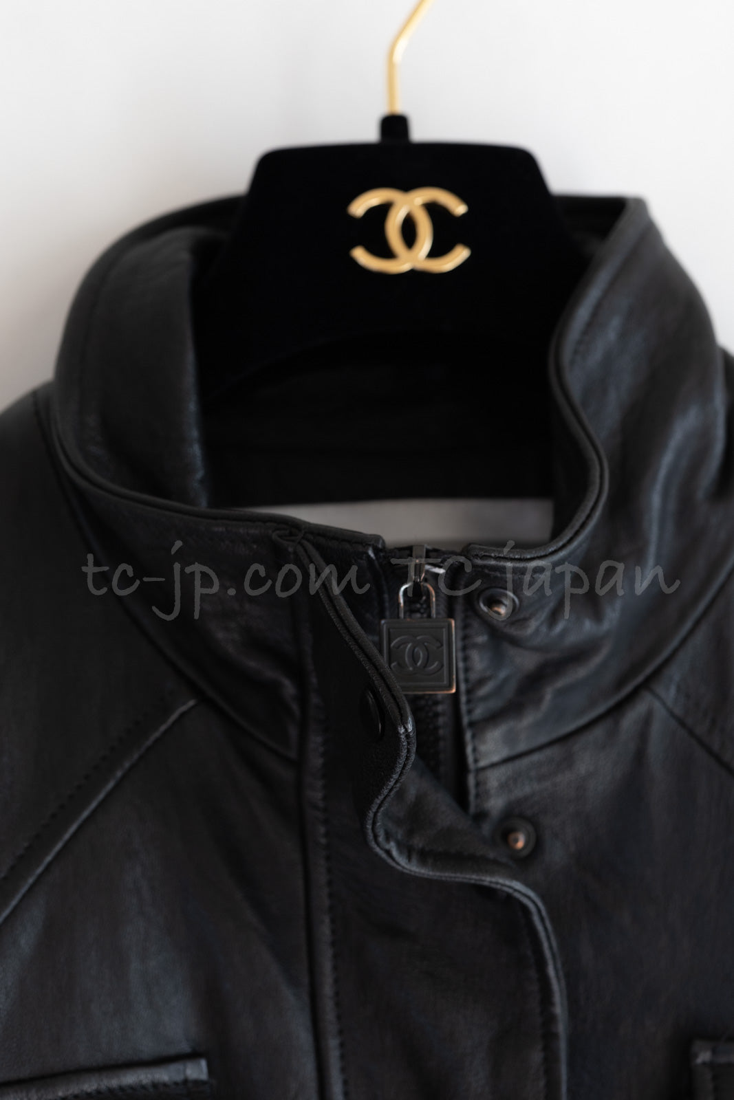 シャネル コート ジャケット CHANEL 07A ブラック レザー ラム スキン