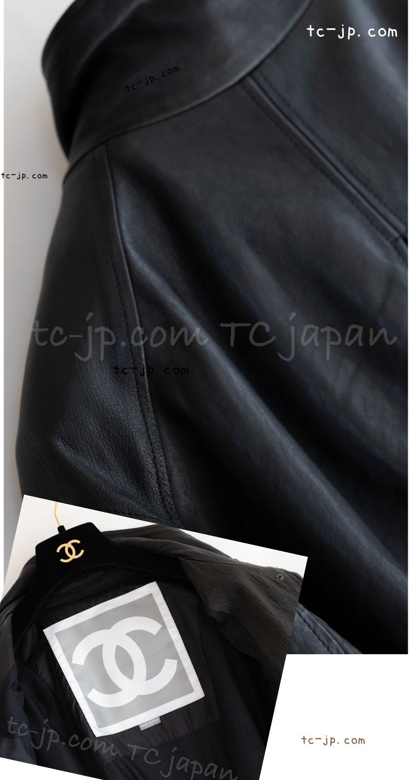 シャネル コート ジャケット CHANEL 07A ブラック レザー ラム スキン