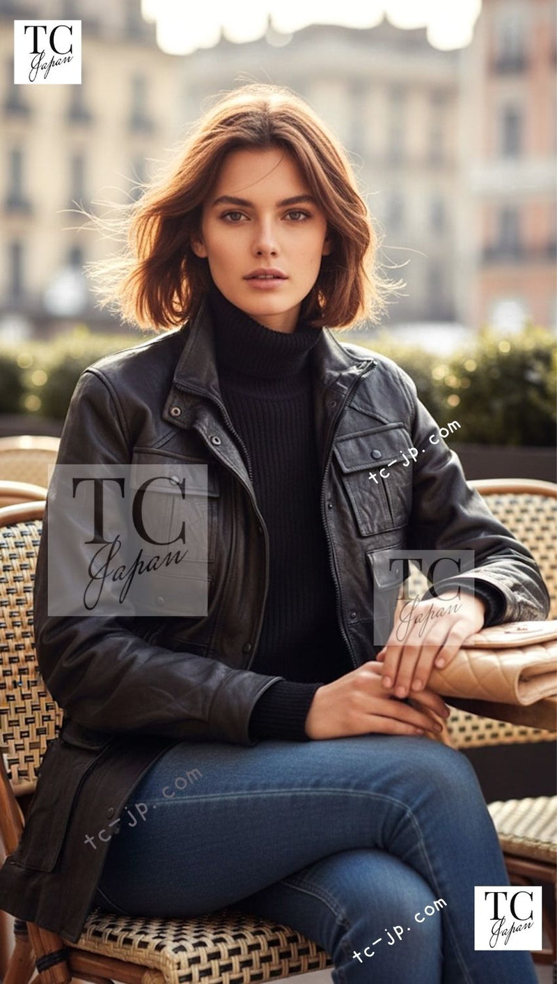 CHANEL 07A Black Lamb Skin Leather Blouson Half Coat Jacket 34 36 38 シャネル ブラック ラム スキン レザー ライダース ブルゾン ジャンバー ハーフ コート ジャケット 即発 - TC JAPAN