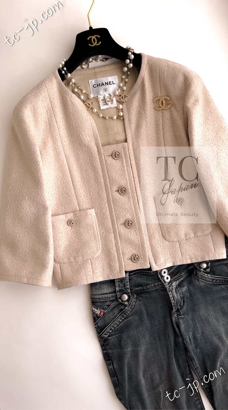 CHANEL 14C Beige Cropped Jacket CC Buttons 40 42 シャネル ベージュ クロップド ジャケット CCロゴボタン 即発