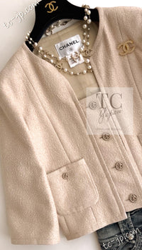 CHANEL 14C Beige Cropped Jacket CC Buttons 40 42 シャネル ベージュ クロップド ジャケット CCロゴボタン 即発