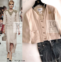 CHANEL 14C Beige Cropped Jacket CC Buttons 40 42 シャネル ベージュ クロップド ジャケット CCロゴボタン 即発