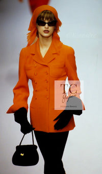 CHANEL 95A Vintage Orange Coral Red Wool Tweed Coat Jacket 38 シャネル ヴィンテージ オレンジ コーラル レッド ウール ツイード コート ジャケット 即発