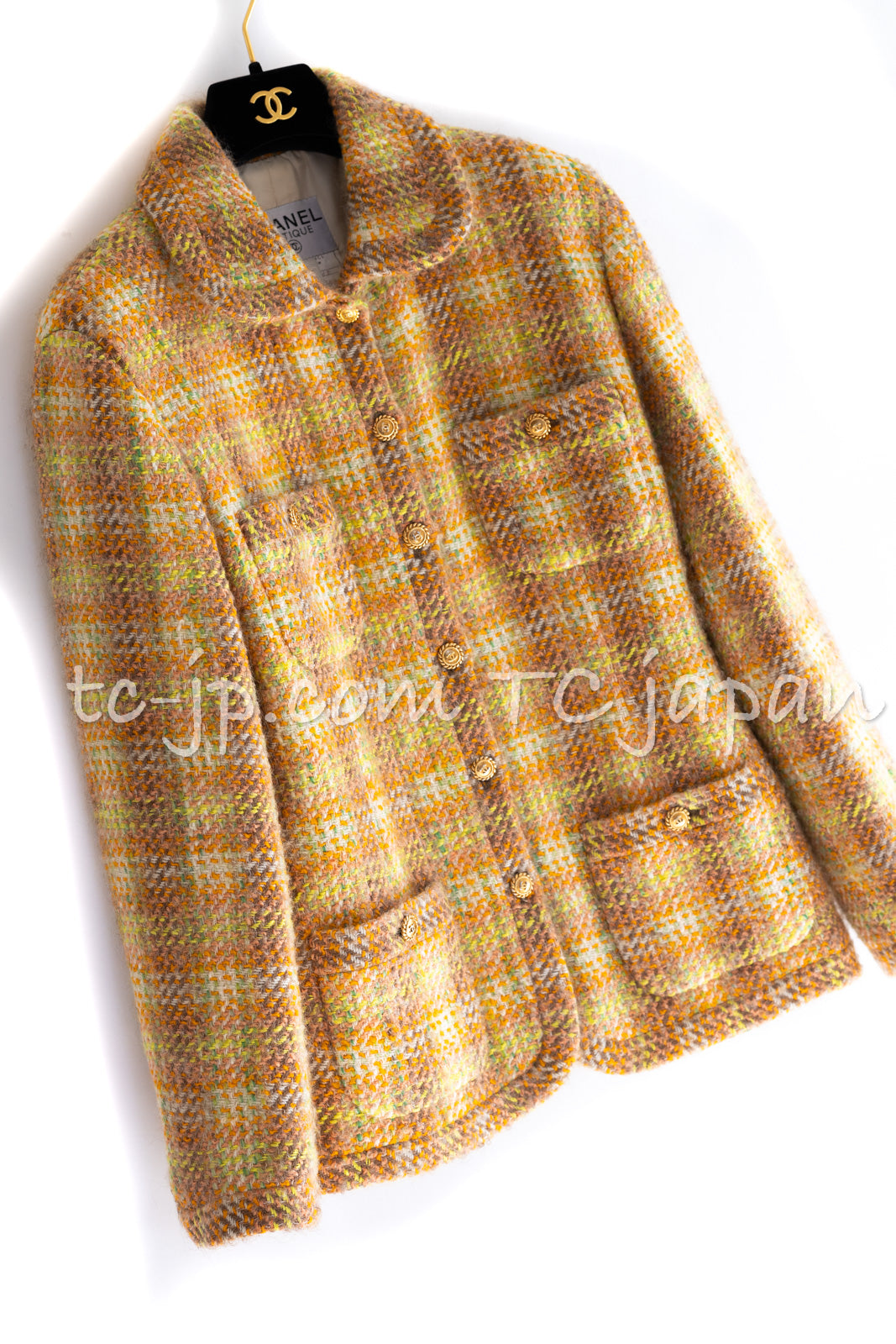 CHANEL 89A Vintage Orange Yellow Wool Tweed Jacket Coat 38 40 42 シャネル ヴィンテージ オレンジ イエロー ウール ツイード ジャケット コート 即発
