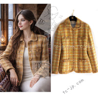CHANEL 89A Vintage Orange Yellow Wool Tweed Jacket Coat 38 40 42 シャネル ヴィンテージ オレンジ イエロー ウール ツイード ジャケット コート 即発