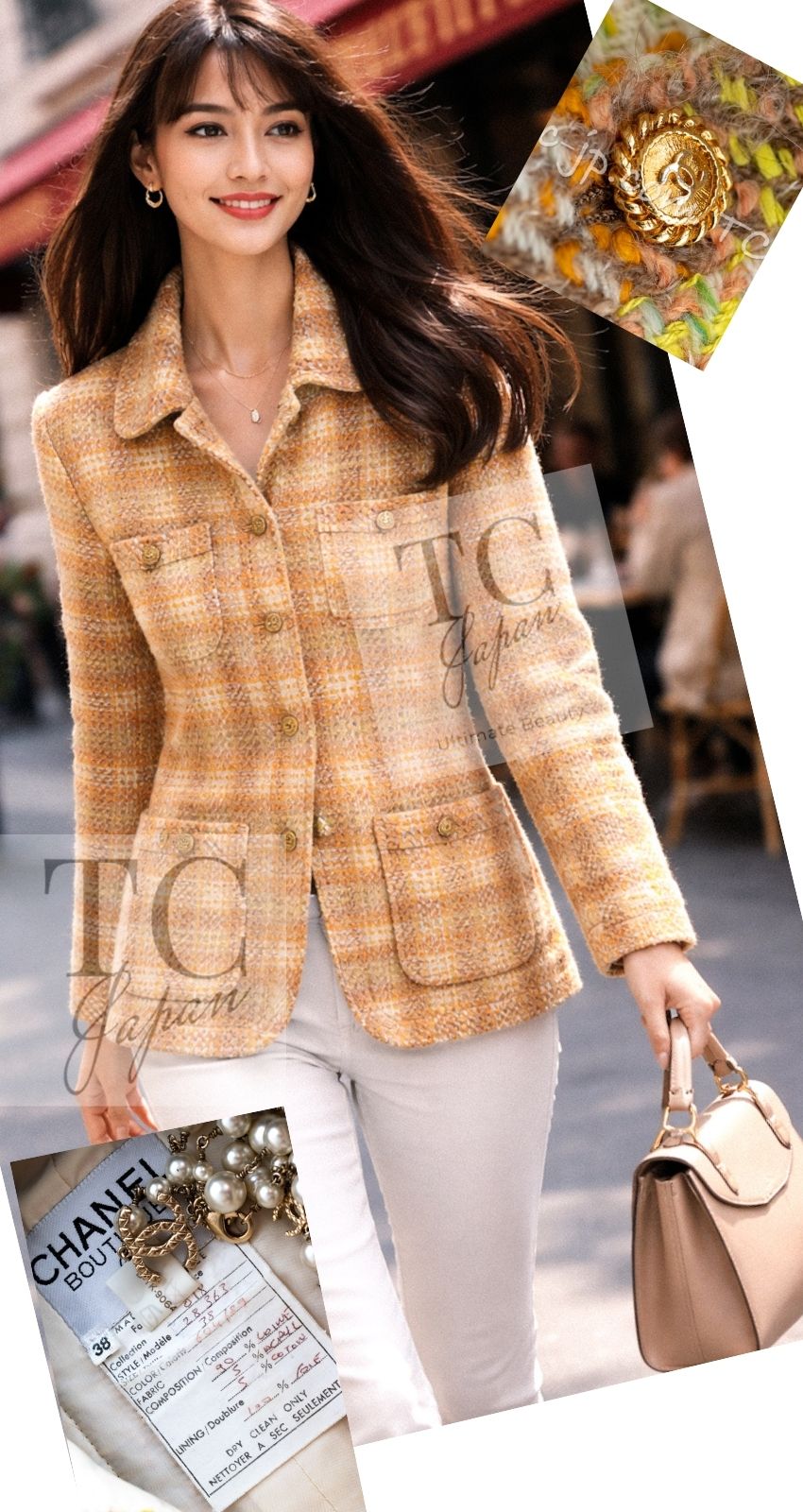 CHANEL 89A Vintage Orange Yellow Wool Tweed Jacket Coat 38 40 42 シャネル ヴィンテージ オレンジ イエロー ウール ツイード ジャケット コート 即発