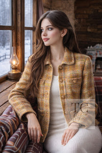CHANEL 89A Vintage Orange Yellow Wool Tweed Jacket Coat 38 40 42 シャネル ヴィンテージ オレンジ イエロー ウール ツイード ジャケット コート 即発