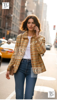 CHANEL 89A Vintage Orange Yellow Wool Tweed Jacket Coat 38 40 42 シャネル ヴィンテージ オレンジ イエロー ウール ツイード ジャケット コート 即発