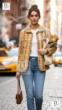 CHANEL 89A Vintage Orange Yellow Wool Tweed Jacket Coat 38 40 42 シャネル ヴィンテージ オレンジ イエロー ウール ツイード ジャケット コート 即発