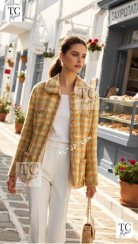 CHANEL 89A Vintage Orange Yellow Wool Tweed Jacket Coat 38 40 42 シャネル ヴィンテージ オレンジ イエロー ウール ツイード ジャケット コート 即発