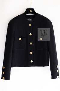 CHANEL 91A Vintage Black Wool CC Gold Button Tweed Jacket Skirt Suit 34 36 シャネル ヴィンテージ ブラック ウール CC ゴールド ボタン ツイード ジャケット スカート スーツ 即発
