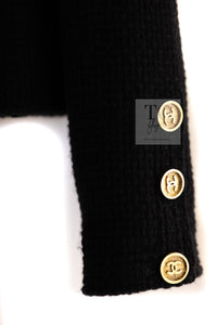 CHANEL 91A Vintage Black Wool CC Gold Button Tweed Jacket Skirt Suit 34 36 シャネル ヴィンテージ ブラック ウール CC ゴールド ボタン ツイード ジャケット スカート スーツ 即発