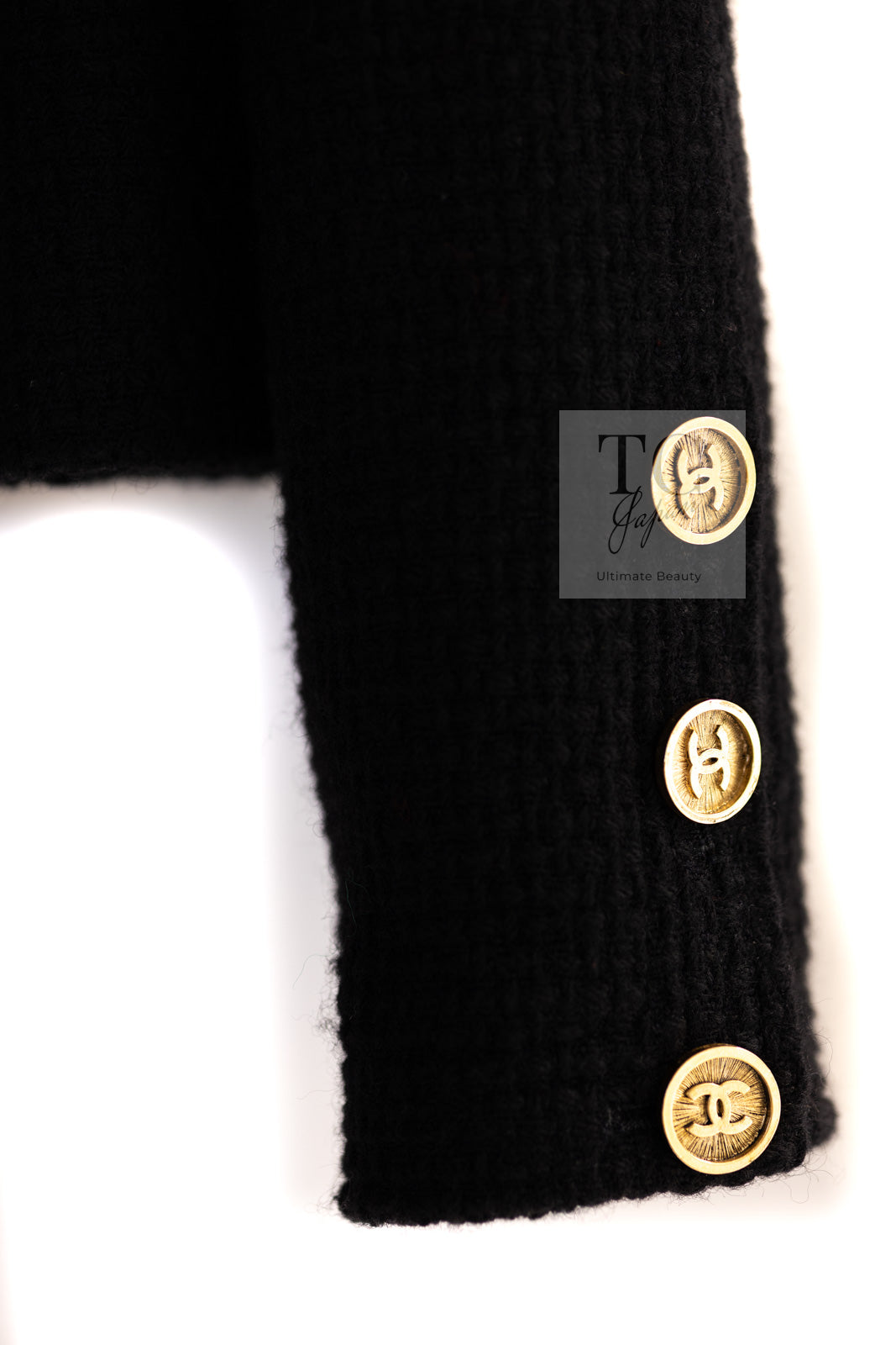 CHANEL 91A Vintage Black Wool CC Gold Button Tweed Jacket Skirt Suit 34 36 シャネル ヴィンテージ ブラック ウール CC ゴールド ボタン ツイード ジャケット スカート スーツ 即発