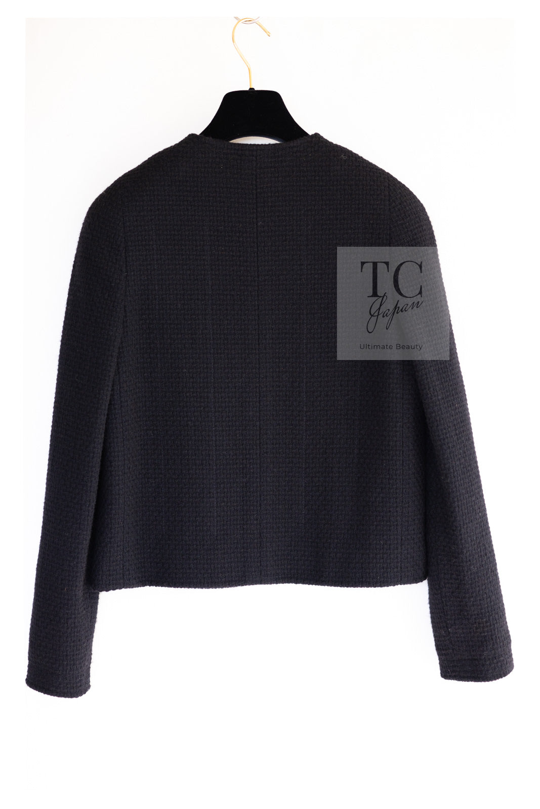 CHANEL 91A Vintage Black Wool CC Gold Button Tweed Jacket Skirt Suit 34 36 シャネル ヴィンテージ ブラック ウール CC ゴールド ボタン ツイード ジャケット スカート スーツ 即発