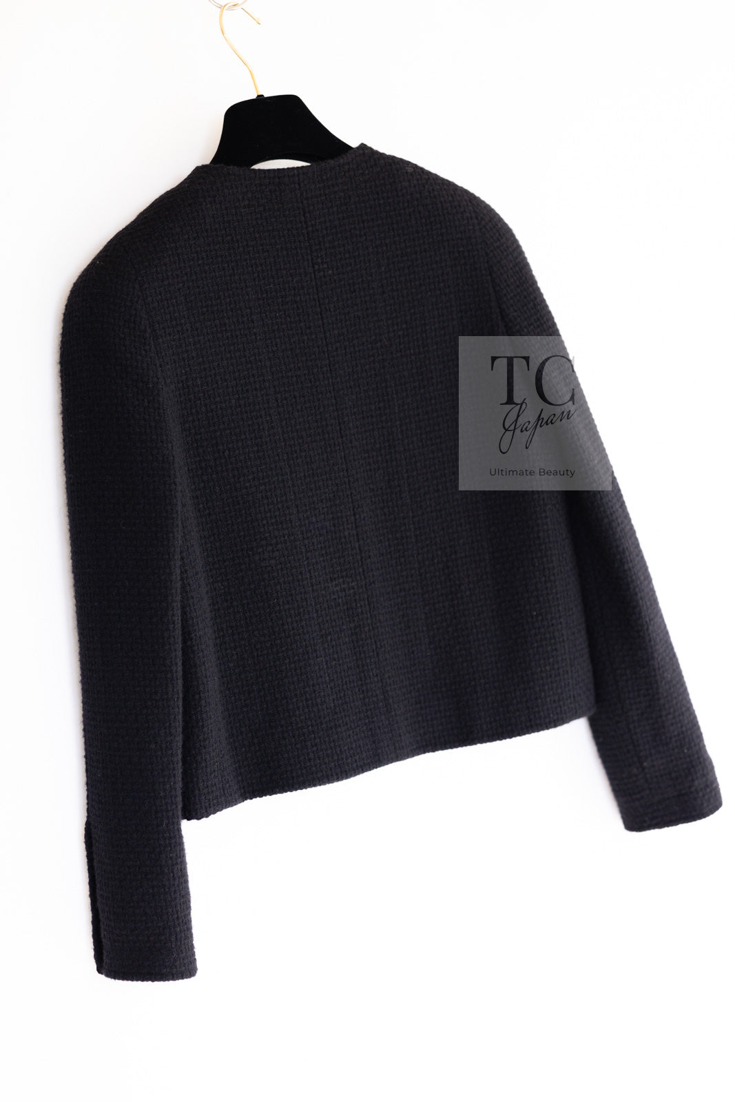 CHANEL 91A Vintage Black Wool CC Gold Button Tweed Jacket Skirt Suit 34 36 シャネル ヴィンテージ ブラック ウール CC ゴールド ボタン ツイード ジャケット スカート スーツ 即発