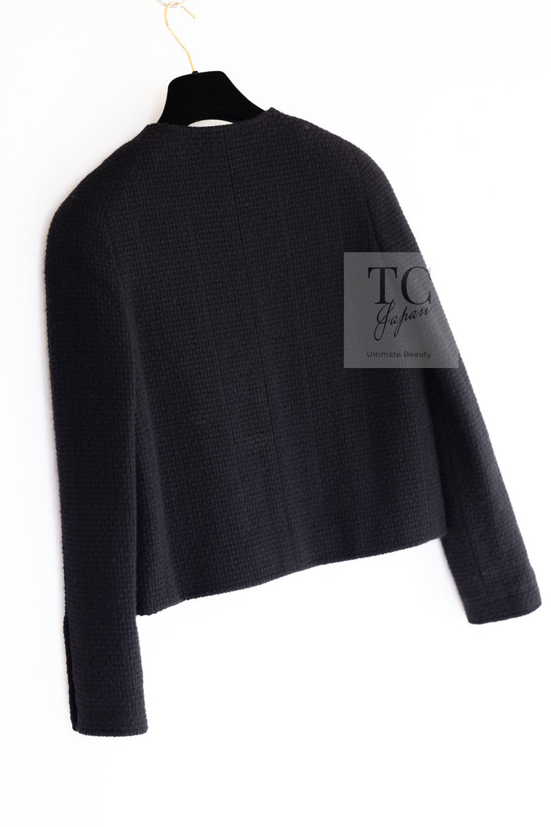 CHANEL 91A Vintage Black Wool CC Gold Button Tweed Jacket Skirt Suit 34 36 シャネル ヴィンテージ ブラック ウール CC ゴールド ボタン ツイード ジャケット スカート スーツ 即発