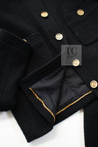 CHANEL 91A Vintage Black Wool CC Gold Button Tweed Jacket Skirt Suit 34 36 シャネル ヴィンテージ ブラック ウール CC ゴールド ボタン ツイード ジャケット スカート スーツ 即発
