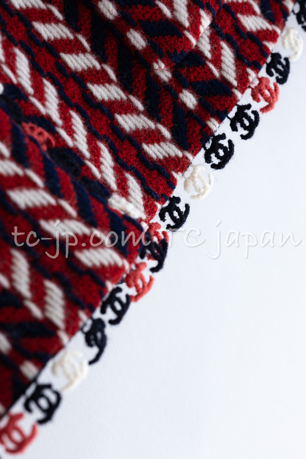 CHANEL 04A Red Navy Tricolore CC Logo Trim Wool Tweed Jacket Skirt Suit 38 ③シャネル レッド ネイビー トリコロール ウール ツイード ジャケット スカート スーツ 即発