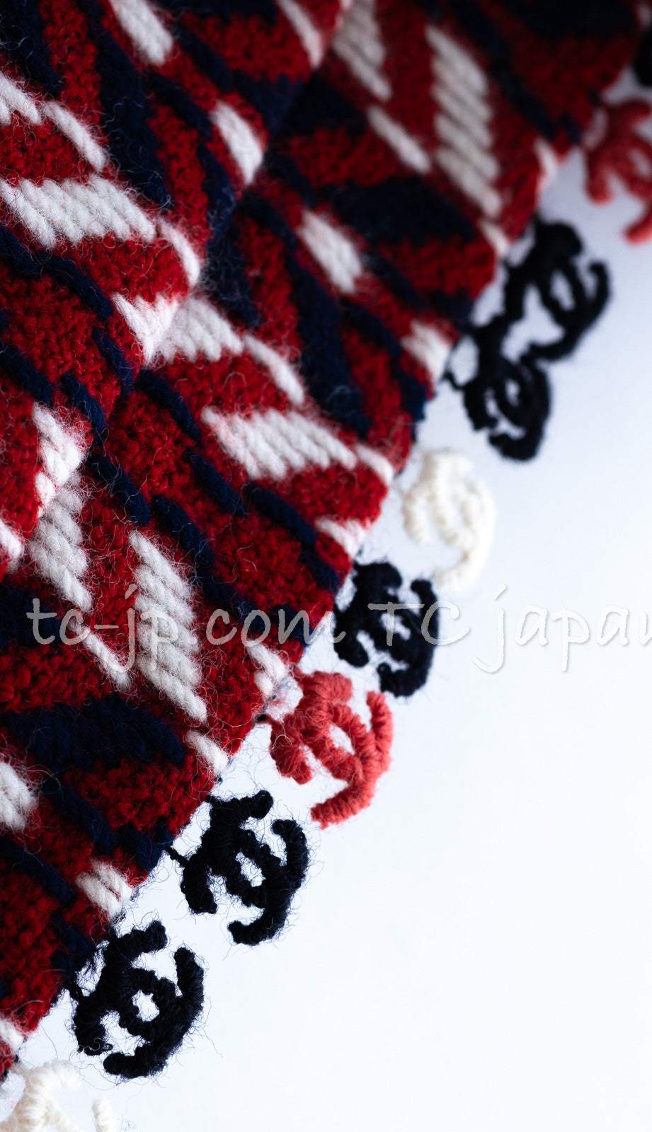 CHANEL 04A Red Navy Tricolore CC Logo Trim Wool Tweed Jacket Skirt Suit 38 ③シャネル レッド ネイビー トリコロール ウール ツイード ジャケット スカート スーツ 即発