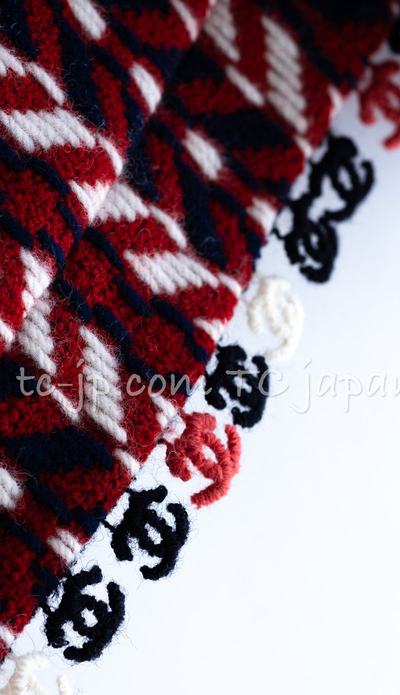 CHANEL 04A Red Navy Tricolore CC Logo Trim Wool Tweed Jacket Skirt Suit 38 ③シャネル レッド ネイビー トリコロール ウール ツイード ジャケット スカート スーツ 即発