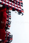 CHANEL 04A Red Tricolore CC Logo Trim Jacket Skirt Suit 34 ② シャネル レッド トリコロール ジャケット スカート スーツ カメリアブローチ付 即発