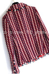 CHANEL 04A Red Navy Tricolore CC Logo Trim Wool Tweed Jacket Skirt Suit 38 ③シャネル レッド ネイビー トリコロール ウール ツイード ジャケット スカート スーツ 即発